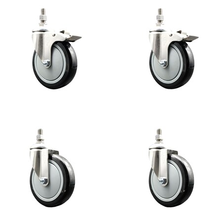 Service Caster 5 Inch 316SS Black Polyurethane 1/2 Inch Threaded Stem Caster Lock Brake SCC, 2PK SS316TSTTL20S514-PPUB-BLK-121315-2S2